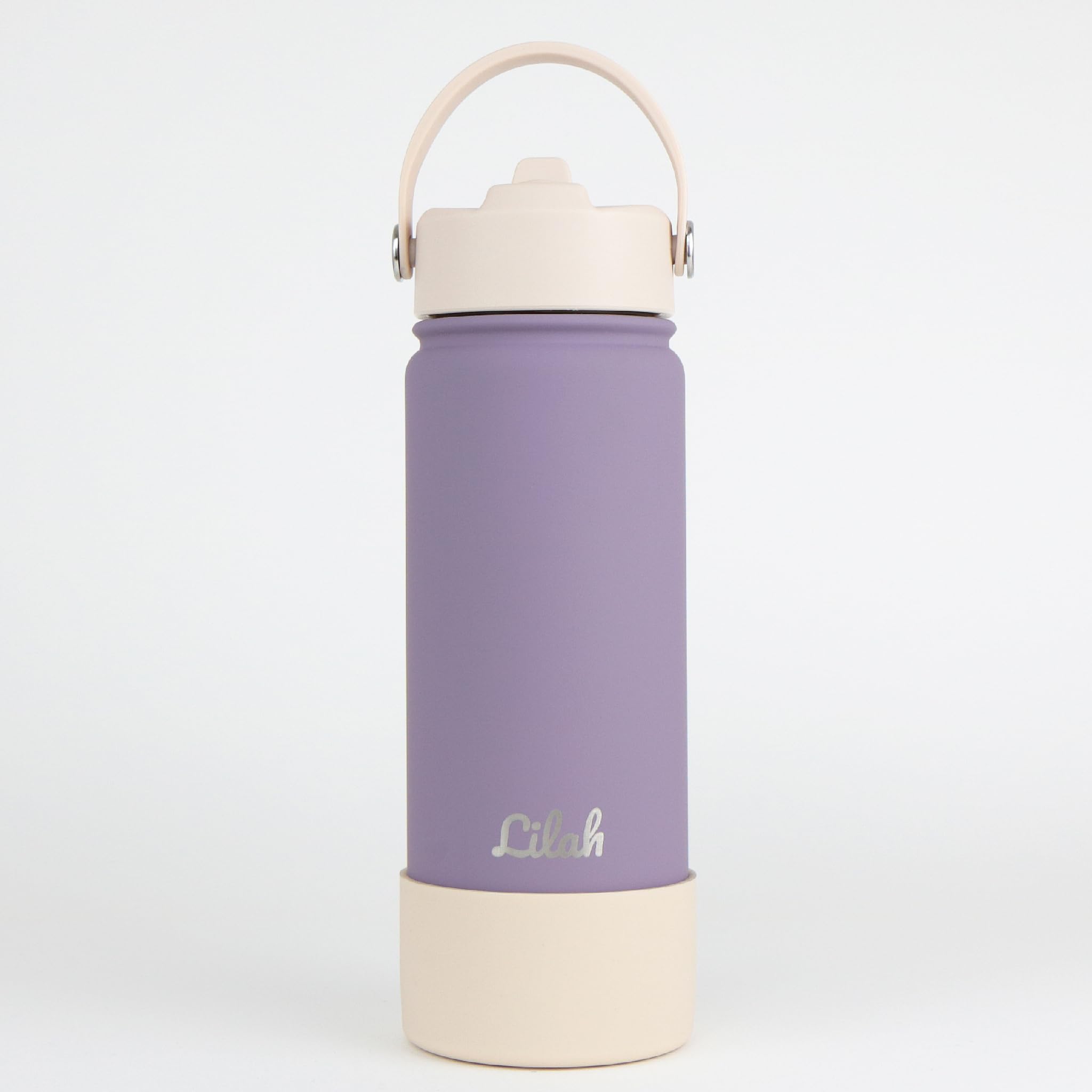 cribstar Personalised Water Bottle, Insulated Stainless Steel, Straw Lid, Laser Engraved Name, BPA Free, Leakproof (Dusty Lavender [Horizontal Engraving], 18oz/500ml) — image 1