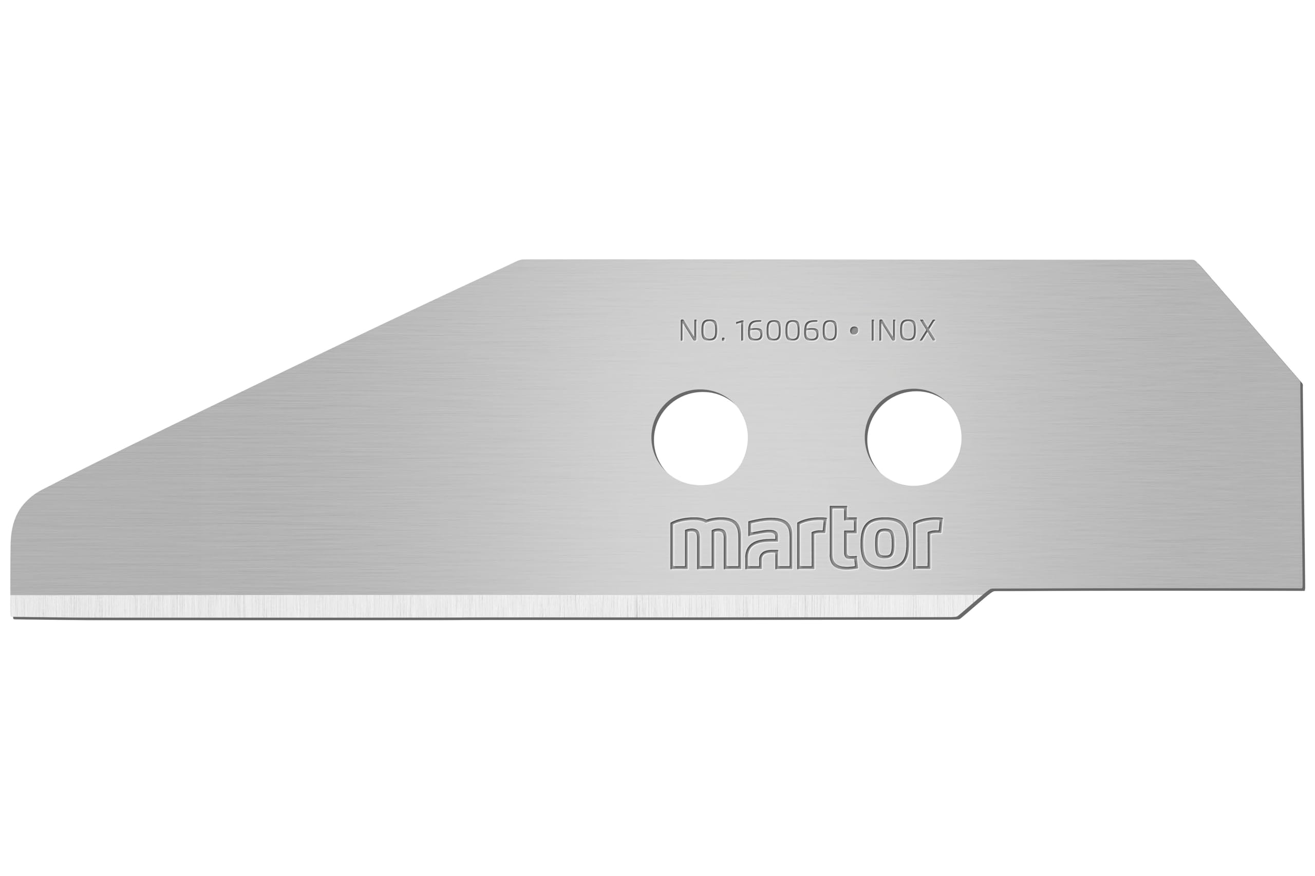 MARTOR 5 x Cuchilla especial grande, Hoja de acero inoxidable redondeada, Cuchillo de recambio, Afilado de 2 lados, Cuchillo de seguridad, 66,5 mm largo, 18,9 mm ancho, En dispensador, No. 160060