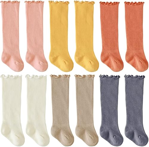 Calcetines altos hasta la rodilla para bebés recién nacidos sin costuras para niñas pequeñas medias de algodón con botones de lazo grande