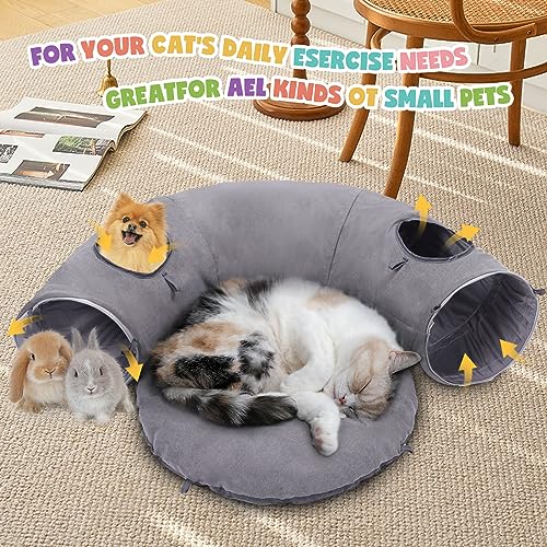 image for OUHOU Cat Tunnel Bed, Cat Tunnels for Indoor Cats with with Straight T