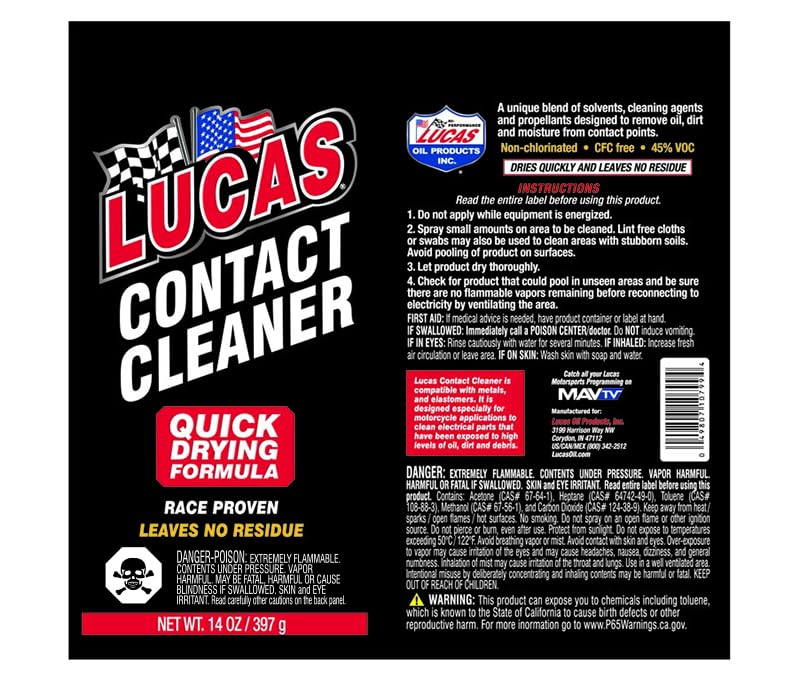 Amazon.com: Lucas Oil 90799/10799; Lucas Contact Cleaner 14Oz Cle