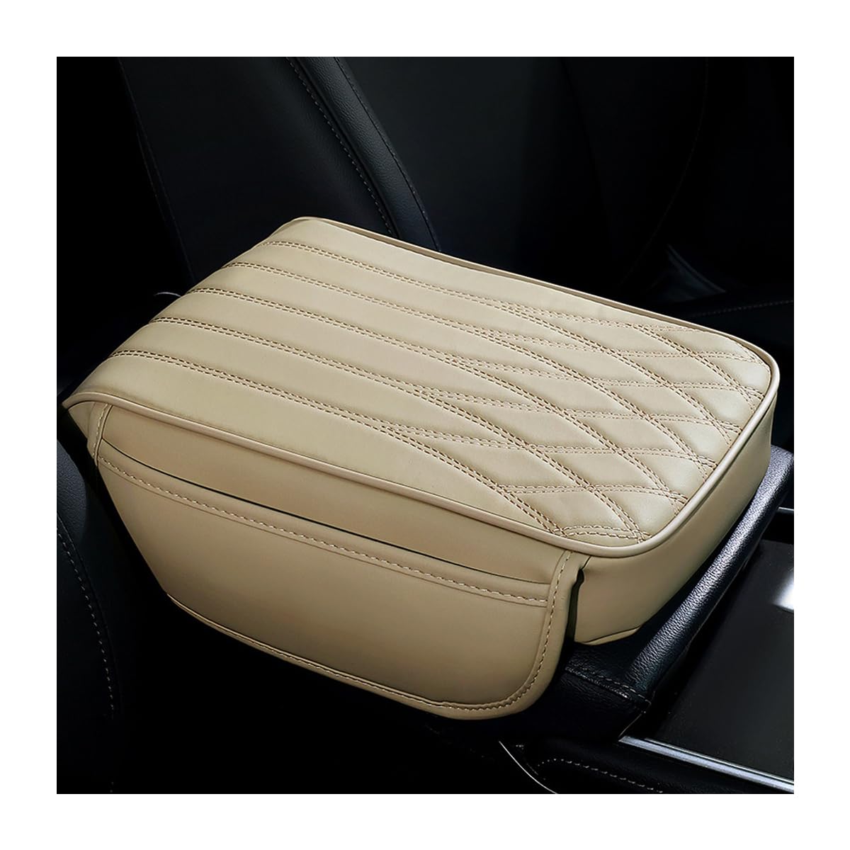 BESULEN Car Center Console Cover with Side Pockets, Auto Waterproof Memory Foam Leather Armrest Pad Cushion Covering Middle Consoles Protector, Interior Accessories for Vehicle, SUV, Truck (Beige)