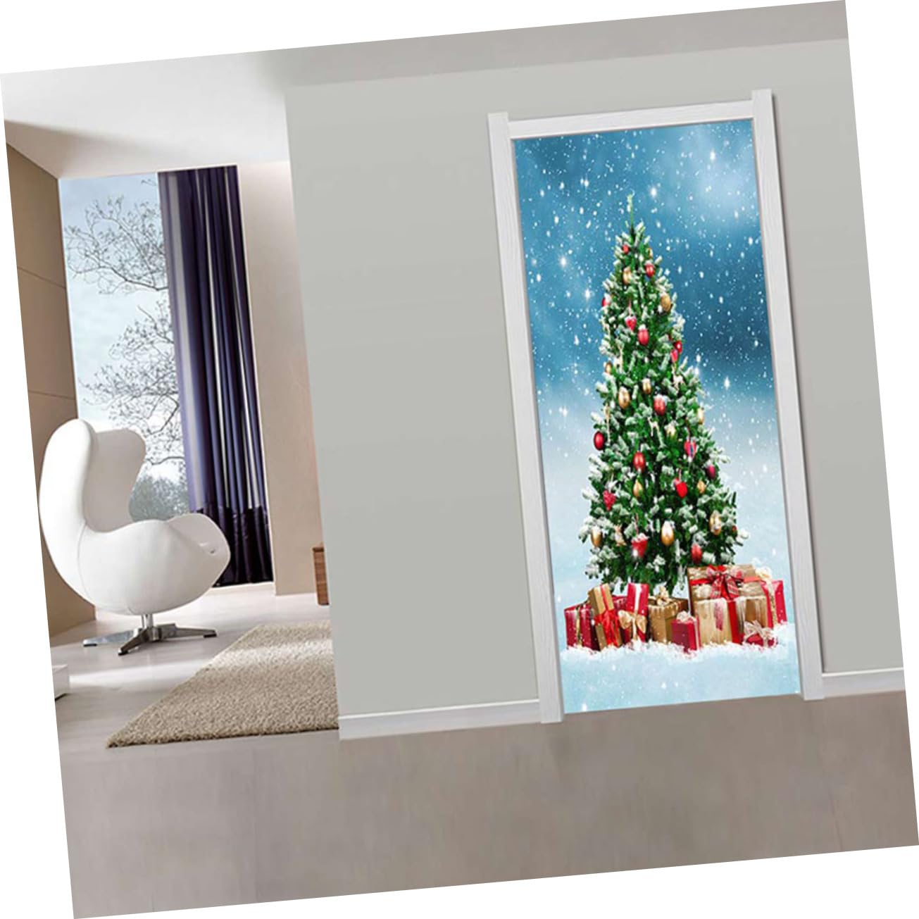 Cabilock 2 Juegos Pegatinas Para Puerta Bolas De Navidad Adornos Decoración Letreros Calcomanías Guirnaldas Calcomanías Para Despegar Y Pegar Cortina De Papá Noel Luces 2 hojas * 2