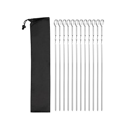 ATORSE 12Pcs Kabob Skewers for Grilling Metal Flat Stainless Steel Long BBQ Skewers 17 Inch