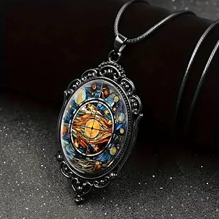 Gothic Glass Pendant Necklace for Women Sun and Moon Punk Style Charm Necklace Vintage Lunar Cameo Rope Chain Witch Accessories Fashion Jewelry Valentine