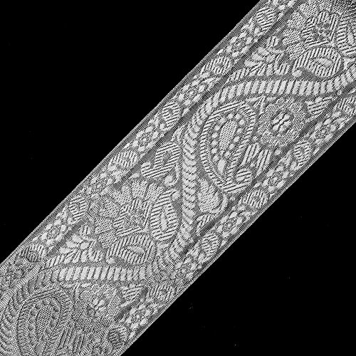 Ribbon 3" Metallic Silver Jacquard Trim By 2 Yards, Smb-76 #TOP1