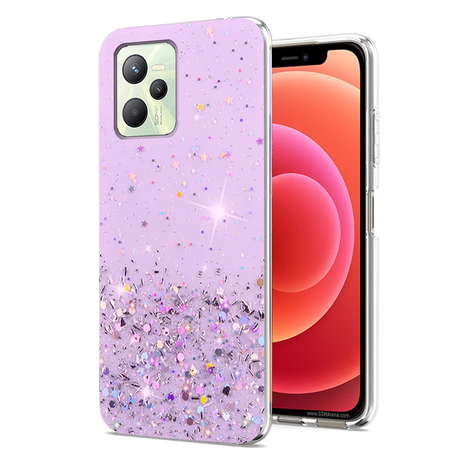 XIAOJUNJIE Cover per OPPO realme C61 Custodia Glitter Brillare Design del Supporto,Magnetica Trasparente Sottile Silicone TPU Case Amore Scintillante Protettiva Case- Viola