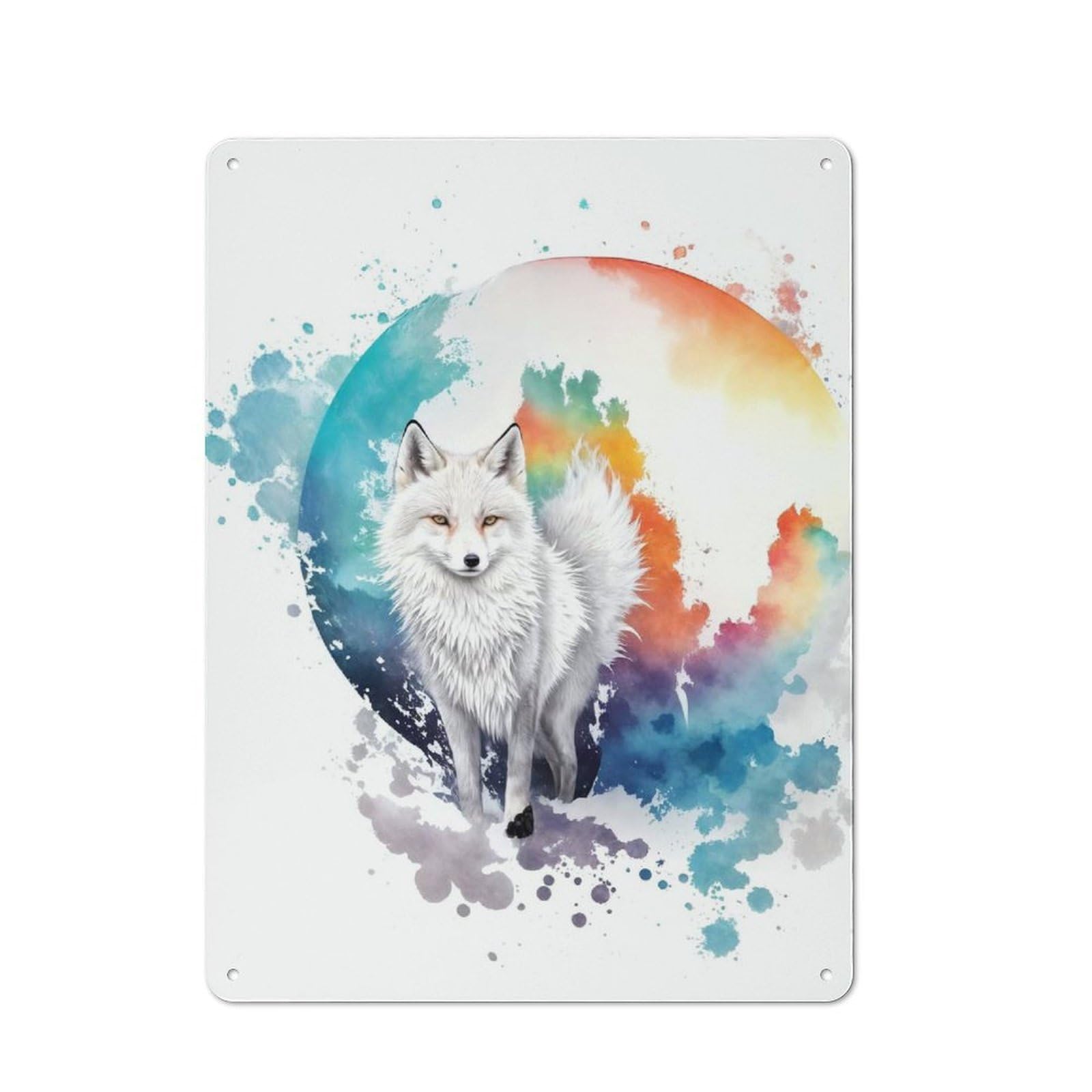 Junmoney Watercolor Snow Fox Nostalgic Decorative Tin Plaque 40X30cm, Classic Pub Decor For Diner, Restaurant, Shed Or Kitchen