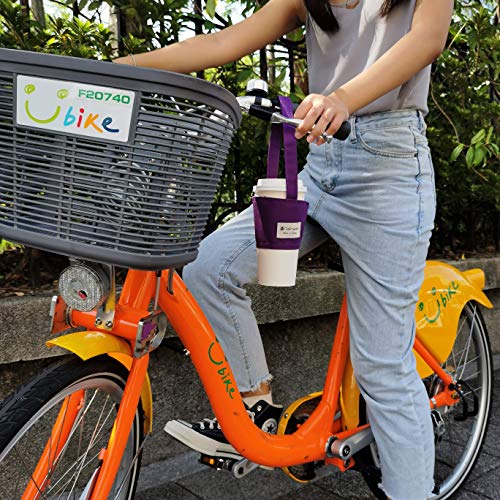 Image of Portable Hands-Free Coffee & Boba Cup Carrier Strap & Straw Loop (Purple)