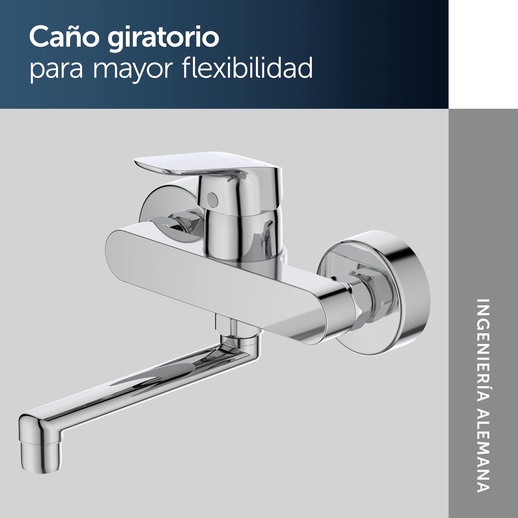 Ideal Standard CeraFlex B1730AA Grifo cocina, brazo de 200 mm, montaje a la pared, caño giratorio, S de conexiones ajustable, diámetro 38 mm, giro 100 grados, cromo