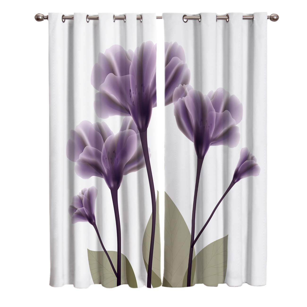 Edwiinsa X-Ray Tulip Flowers Kitchen Curtains Window Drapes Treatment, 2 Panels Set for Kitchen Cafe Office Grommet Sliding Glass Door Curtains & Drapies 104W x 90L inch