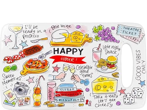 Fröhliches Käsebrett – Happy Kollektion – Buntes Design mit Zitaten – Servierbrett für Käse & Snacks – Geschenkidee