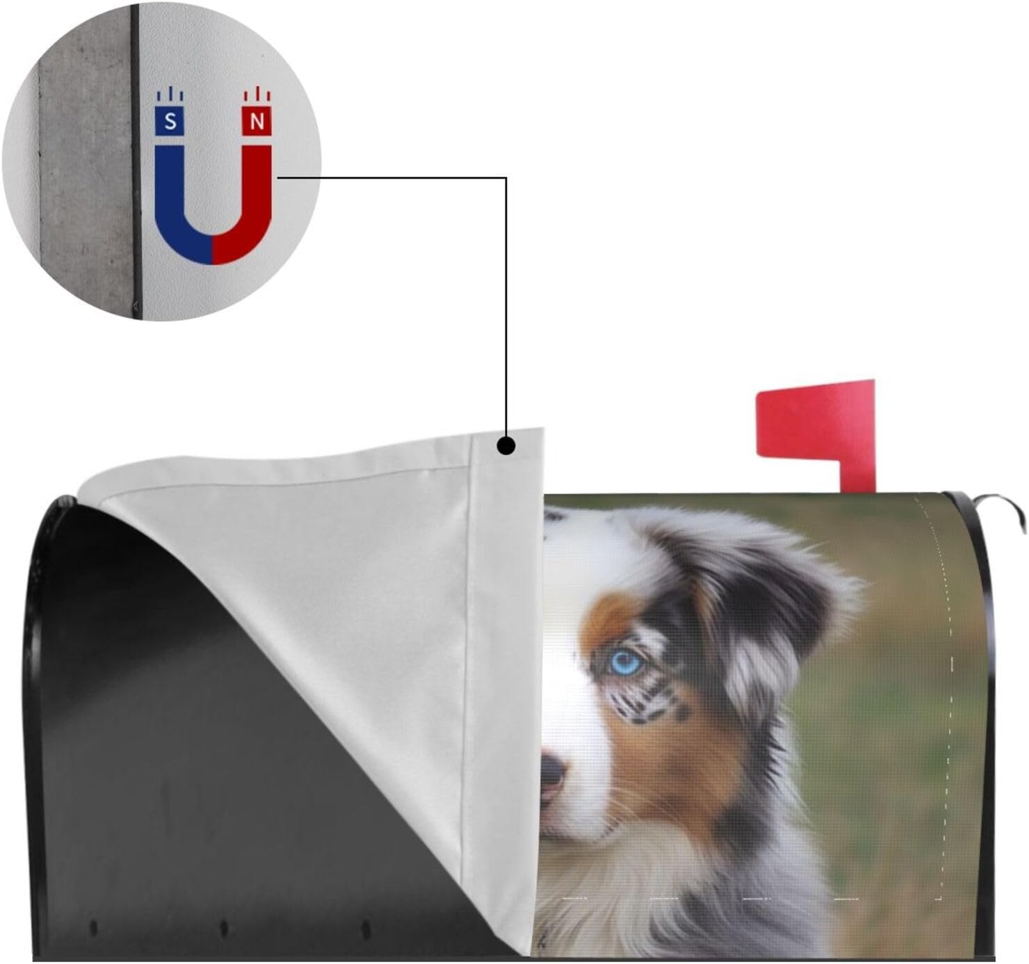 Mailbox Cover Magnetic Mailbox Covers Post Letter Box Cover for Outside Australian Shepherd Letterbox Cover Waterproof Mailbox Wraps for Garden Yard Home Decor, 25.5x21 in, Black