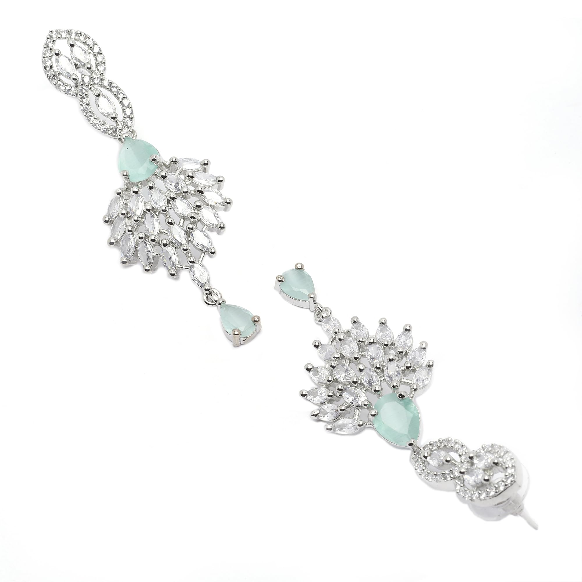 Rhodium-Plated Diamond Studded Spiked Drop Earrings