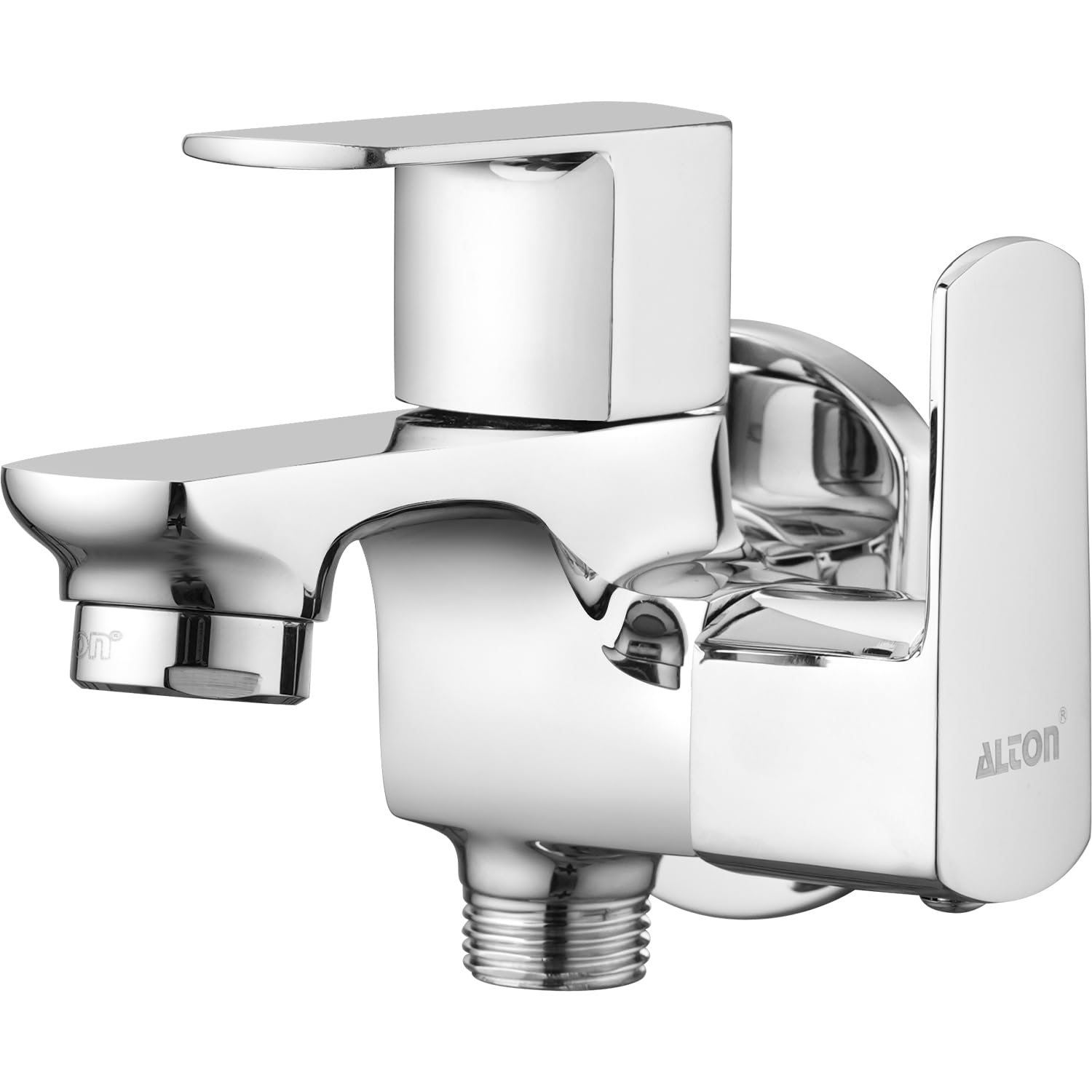 ALTON QDRL5815, Brass, Dual Handle 2-in-1 Bib Cock with Wall Flange | Bathroom Tap | Silver