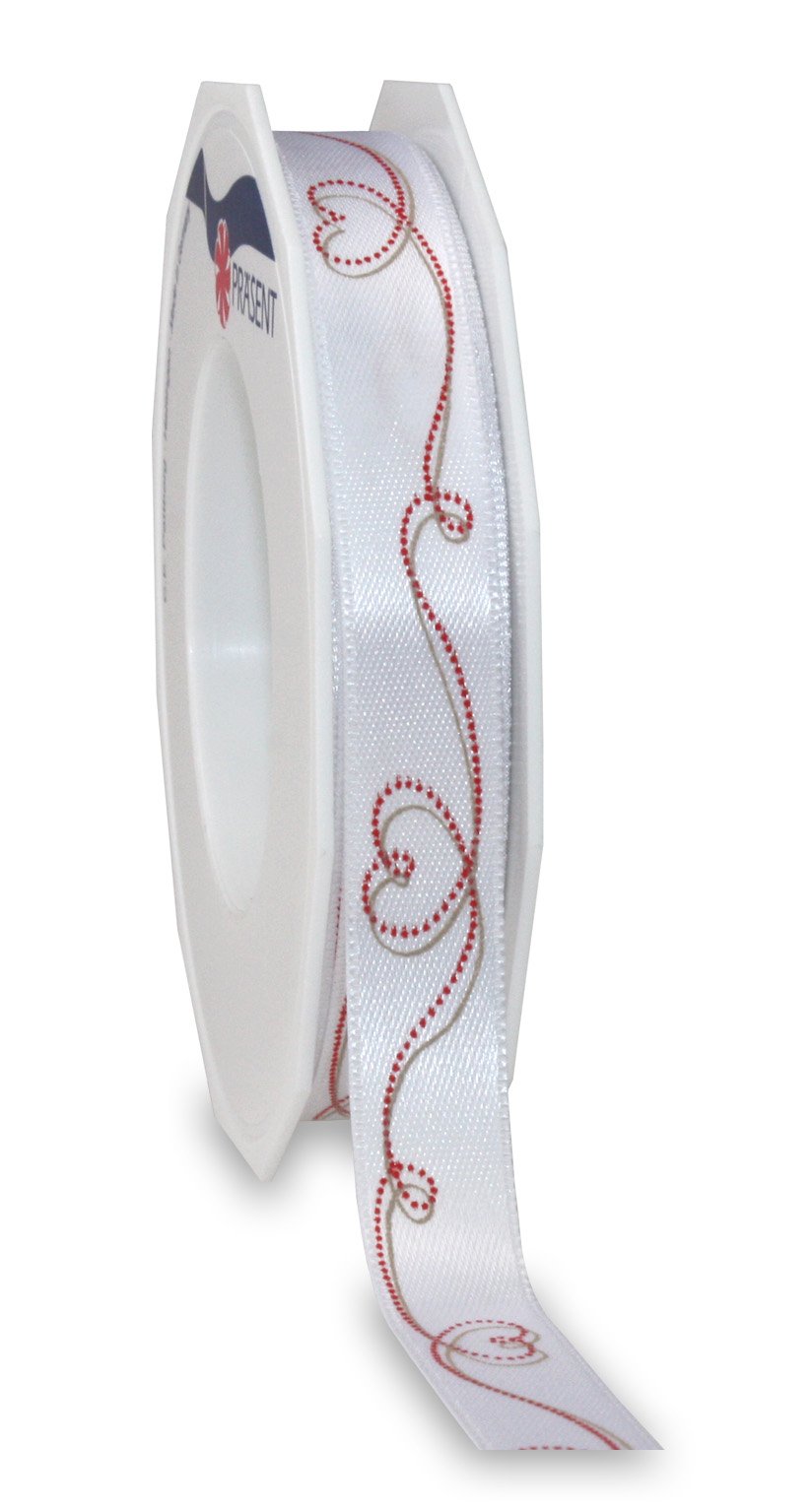 Präsent - Cordoba Printed Ribbon White 20-m-Roll 15 mm width, Blue, 15mm - 20m