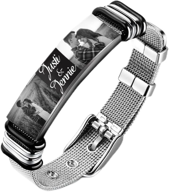 Fathers Day Dad Gifts Custom Photo Bracelet for Men - Personalized Stainless Steel Bracelet Customized Names Jewelry Gifts for Dad