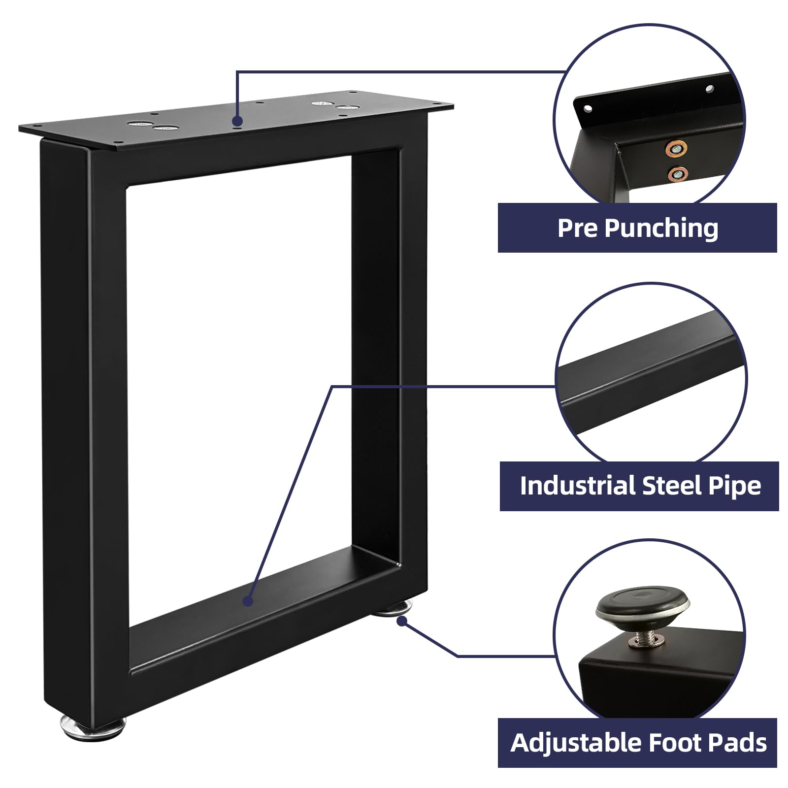 Jahof Gambe da tavolo in metallo nero, 30 x 40 cm, 2 pezzi, rettangolari, regolabili, resistenti, per tavolo da caffè, panca