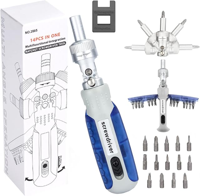 LZHDZQD 14 in 1 Screwdriver Set with Magnetic, Ratcheting, Adjustable Angle, Multi-Purpose, and Convenient Design - Ideal Tool Kit for Furniture, Home Appliances, DIY and More