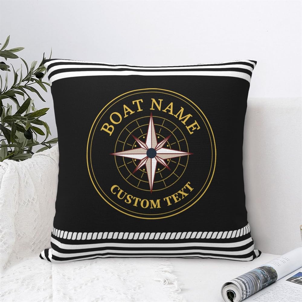OOEREWGF Personalized Nautical Ocean Theme Blue Pillow Covers, Custom Sailor Sailing Yacht Boat Captain Name Pillow Cushion with Compass, Boat Ship Sailboat Sailing Pillowcases Decoration Gifts