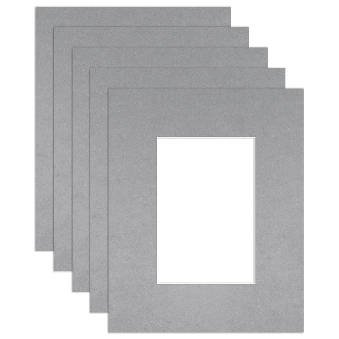 Procut Global 10x8" Silver Picture Mounts to Fit 6x4" Aperture - Precision Cut Cardboard Photo Mount - Ideal for Frames, Prints, Artwork & Certificates - Sizes & Colours Available - 5 Pack
