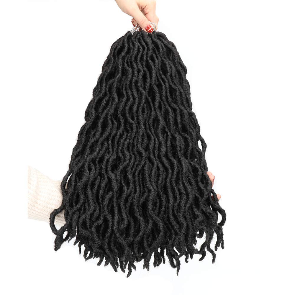 Eliza Wavy Gypsy Locs Ombre Crochet Hair 18" 8Packs/Lot Goddess Locs 100% Kanekalon Fiber Faux Locs African Roots Dreadlocs Synthetic Braiding Hair Extensions for Black Women(18",1B)