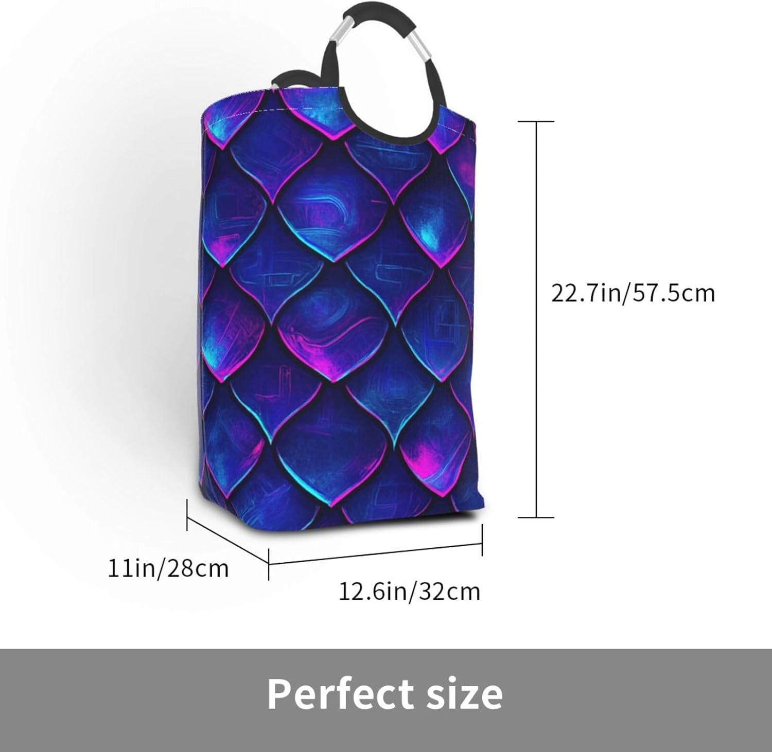 50l Laundry Basket Neon Fish Scale Waterproof Laundry Hamper Foldable Clothes Laundry Bag With Handles
