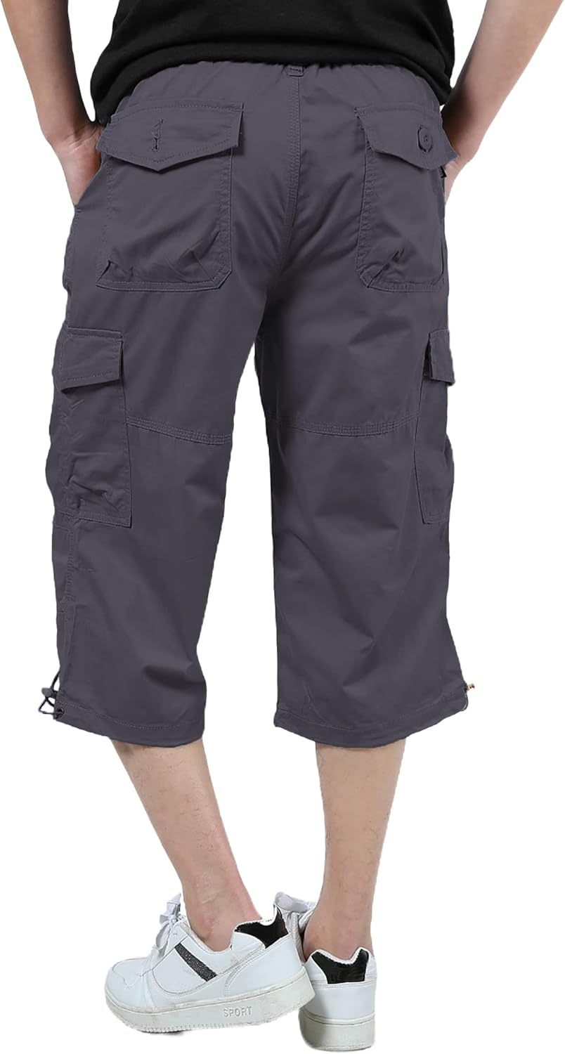 Men's 3/4 Cargo Shorts Elastic Below Knee Capri Long Shorts Casual Loose Fit with 7 Pockets - Image 4