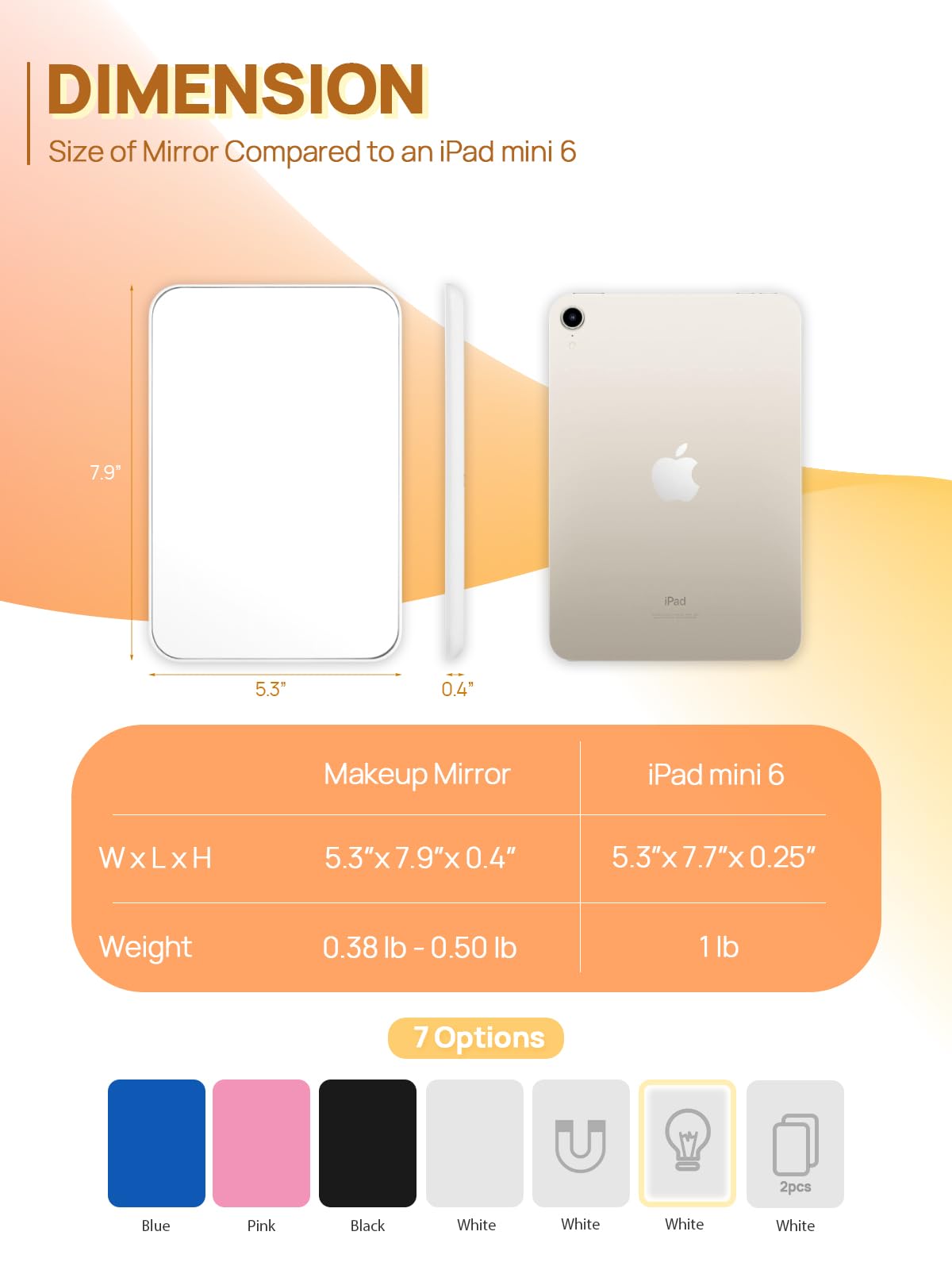 OMIRO Desk Makeup Mirror, 8 x 5 inches Table Mirror with Foldable Stand and Hanging Hole for Shaving and Travelling, White