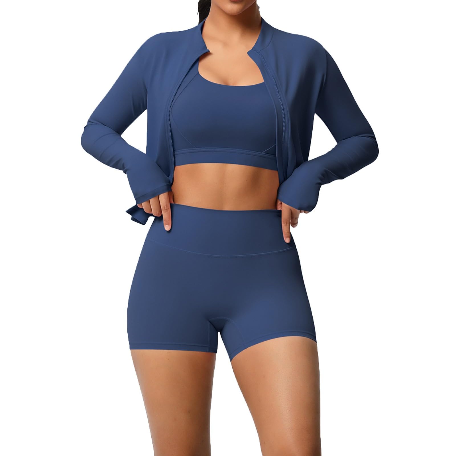 Soutien-gorge de yoga brossé, veste sport, tenue décontractée course, fitness et trois pièces Costume Femme Combishort Ete Ensemble Jean Jogging Sport