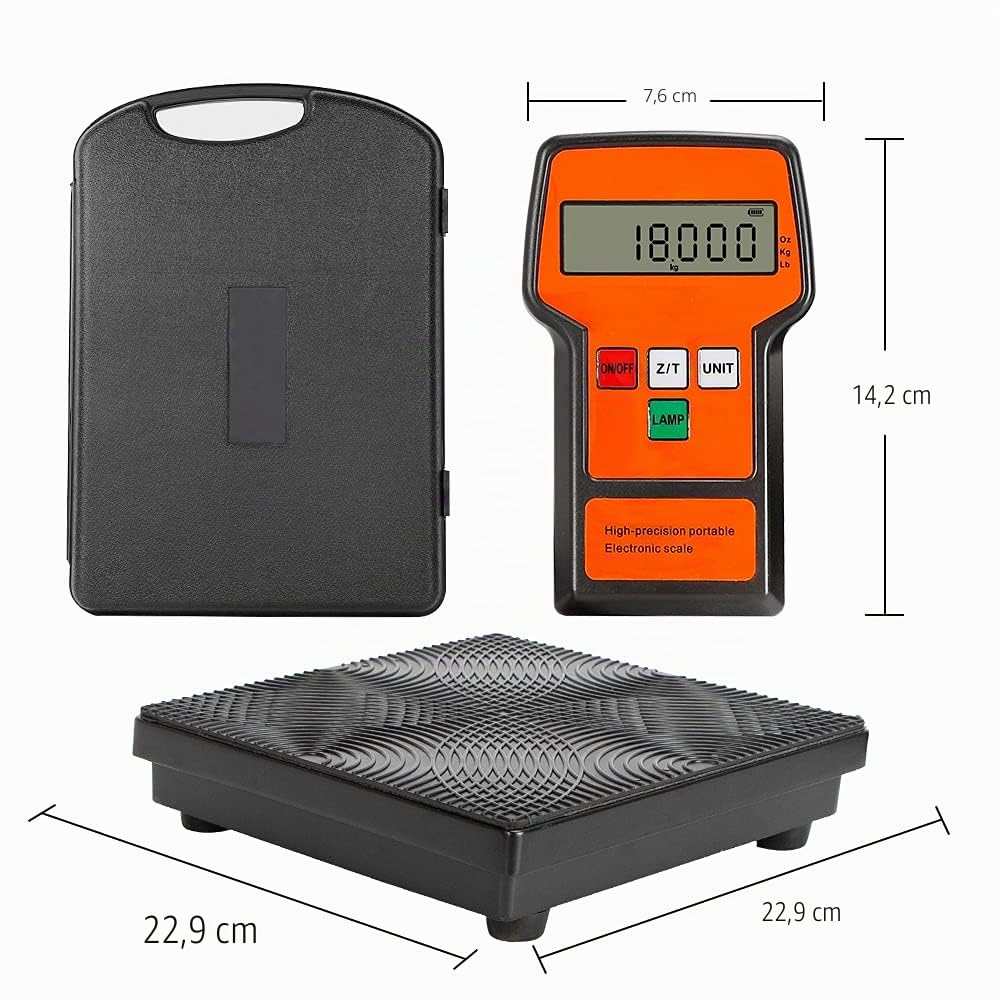Báscula Electrónica Refrigerante 100KG, Pesadora de Carga de Refrigerante Escala para HVAC y AC, Estuche de transporte incluido，apta para la carga y el reciclaje de R32 y R454B