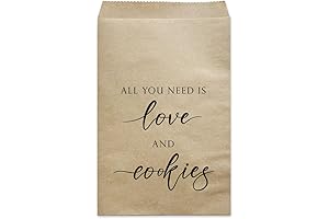 MAGJUCHE 50-Pack Kraft Wedding Cookie Bags with 'All You Need Is Love And Cookies' Design