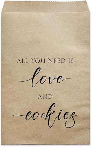 MAGJUCHE All You Need Is Love And Cookies - Bolsas de regalo de fiesta de boda, paquete de 50 bolsas de papel kraft para recepción