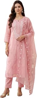 INDO ERA Women's Cotton Yoke Design Straight Kurta Pant with Dupatta Set Price In India