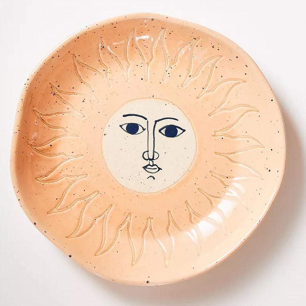 Kitchen Decoration, 8-1/4 Inch Ceramic Flat Plate, Irregular Dish, Retro Foreign Style Dessert Plate-Sun