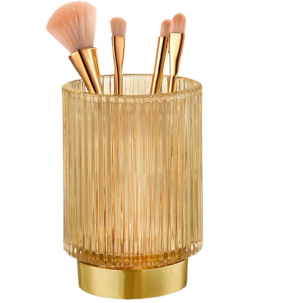 Organizador De Maquillaje Soporte De Cristal Para Brochas De Maquillaje, Organizador De Cepillos Cosméticos De Vidrio, Organizador De Almacenamiento De Escritorio Para Tocador Y Baño Organizador Cosmé