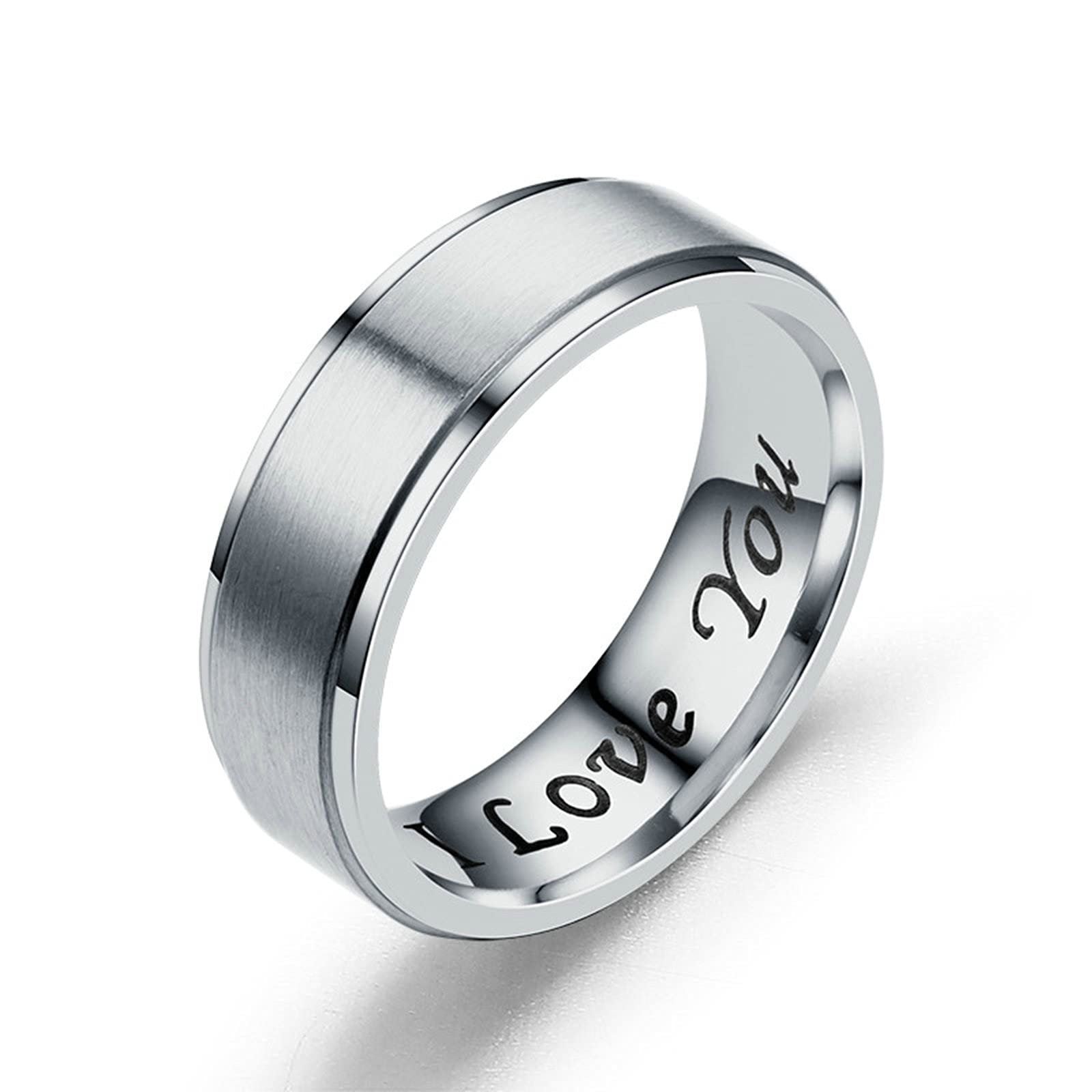 AmDxD Alianza para boda plateada, acero inoxidable, alianza para pareja de plata, boda, I Love You acabado mate, W64 & M59, Acero inoxidable, Sin piedras preciosas,