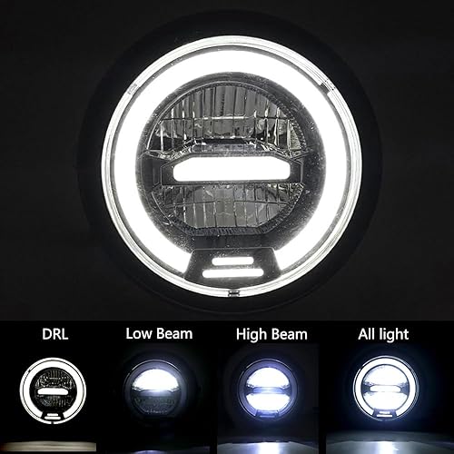 Miniatura 7 de kucehiup Faro LED redondo de 6.5 pulgadas para motocicleta con montaje de soportes (luz amarilla)