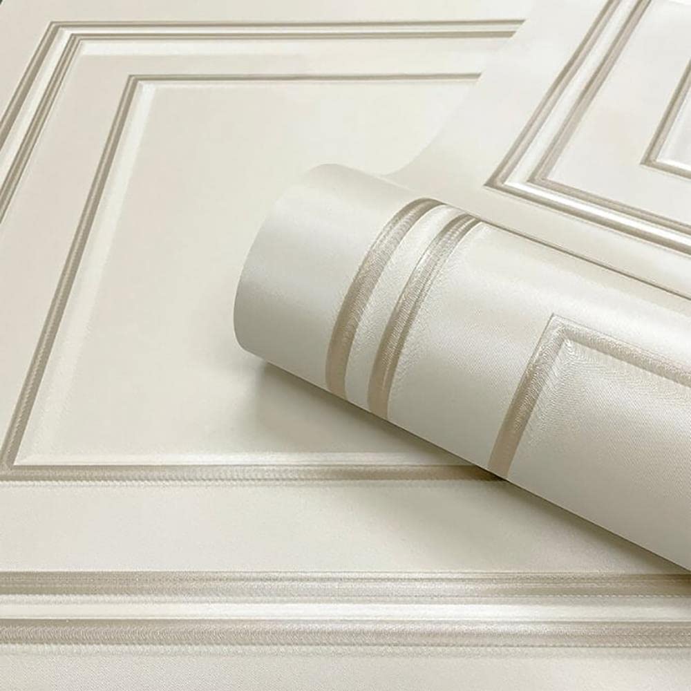 YöL Full Roll Cream Gold Textured Wood Panelling Effect Vinyl Wallpaper Metallic