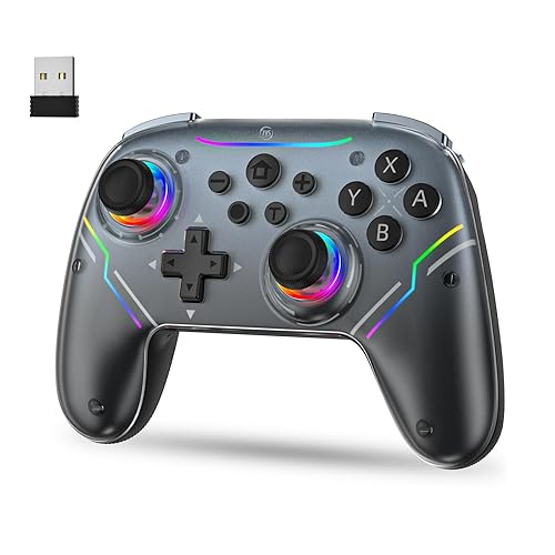 JDDWIN Wireless Controller for Switch 2/Switch/PC/Steam Deck, Hall Effect Joysticks & Triggers/Wake-up Function, Gamepad with RGB Light Negro