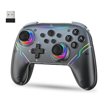JDDWIN Wireless Controller for Switch 2/Switch/PC/Steam Deck, Hall Effect Joysticks & Triggers/Wake-up Function, Gamepad with RGB Light /Turbo/Programmable/ Dual Vibration Bluetooth USB Adapter for PC Black