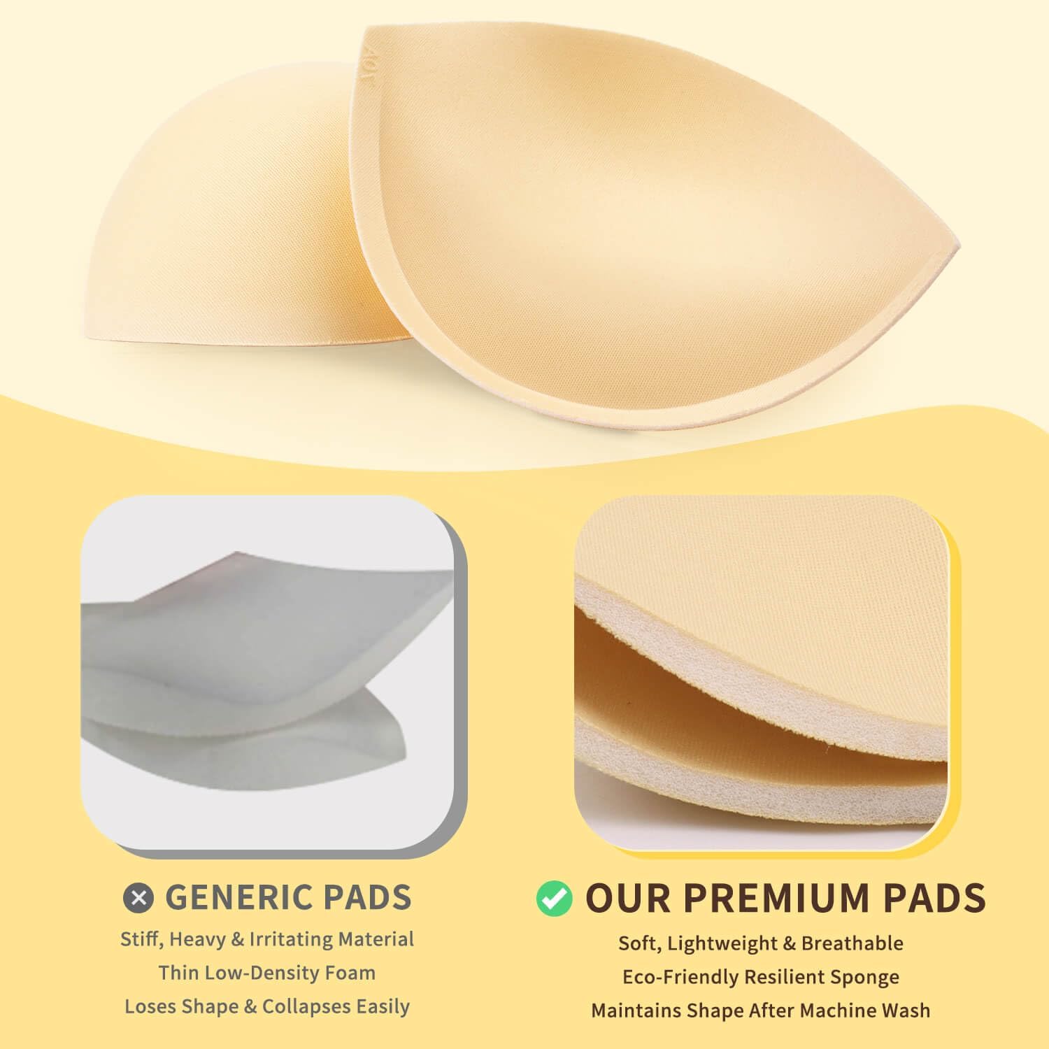 Adamotto 2 Pairs Push Up Bra Inserts, Breast Enhancer Pads for Women - Add 1-2 Cup Sizes Instantly, Soft Comfortable Bra Pads