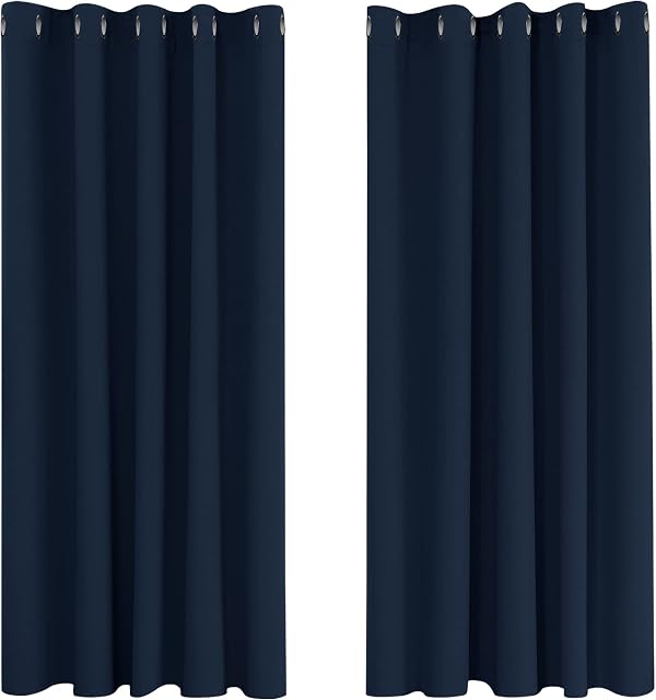 Deconovo Super Soft Eyelet Curtains Thermal Insulated Blackout Curtains for Bedroom 66 x 54 Inch Navy Blue 2 Panles