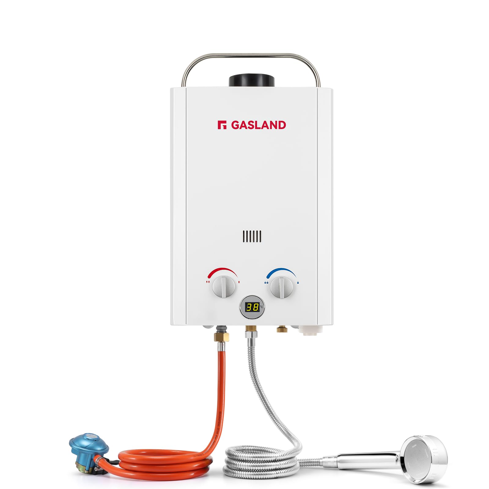 GASLAND BE158-UK - Chauffe-eau au gaz sans réservoir, 6 L, 30/37 mbar, chauffe-eau instantané LPG pour douche de camping, douche pour chevaux, camping-car et voyages