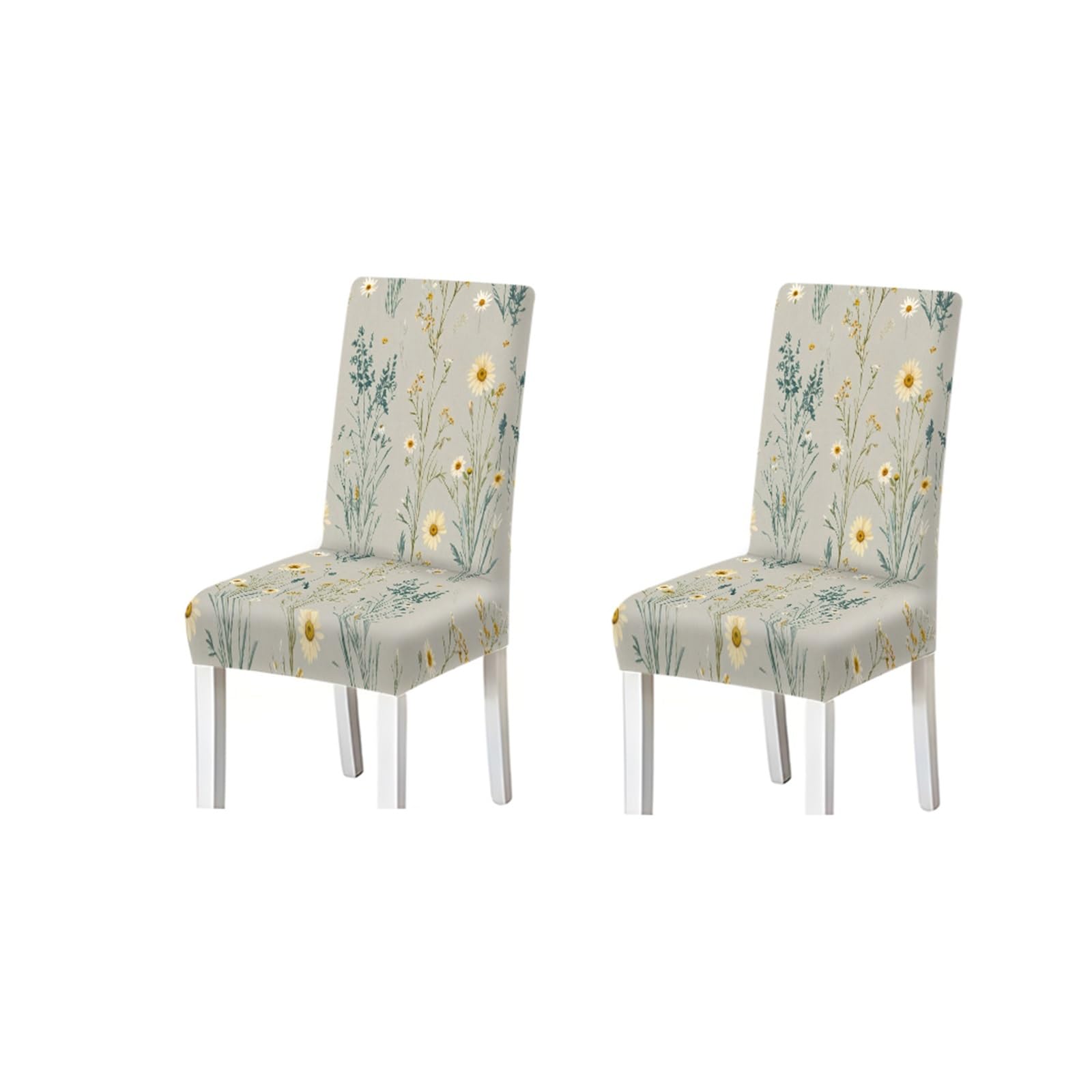 KXUAUV Light Grey Yellow Daisy Wildflower Print Dining Chair Covers, Stretch Slipcovers For Home Kitchen Dining Room Party, 2/4/6PCS Seat Protectors for Restaurant Hotel Party(2PCS Chair cover)