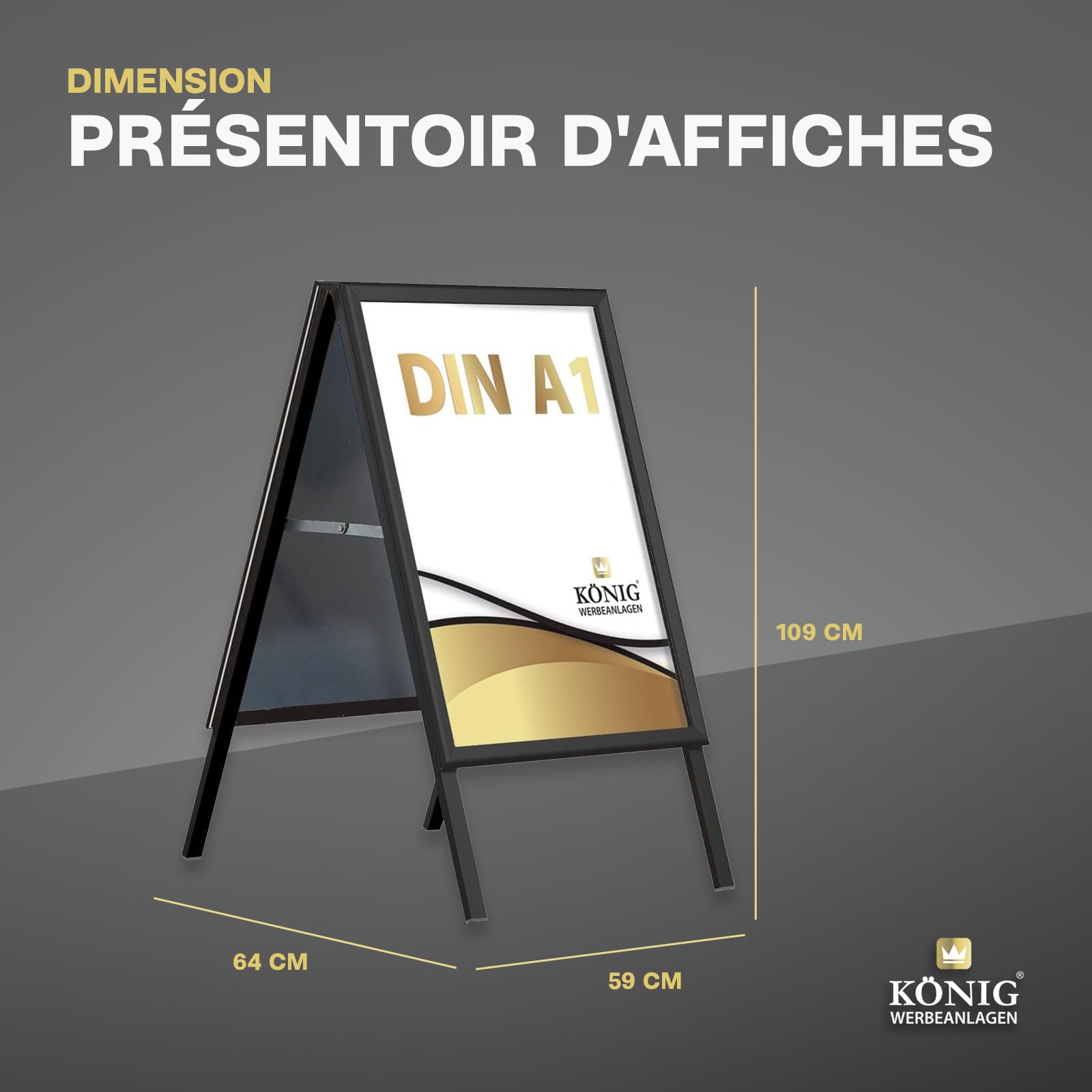 Porte-affiche Keitum Black Line DIN A1 noir | Double face pour 2 affiches | Dos en tôle d'acier galvanisé | Vitres de protection antireflet | Résistant aux intempéries | Stop-trottoir | Dreifke