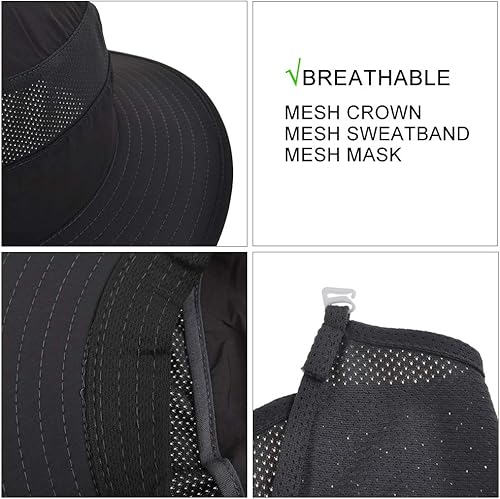 Miniatura 4 de TOPTIE Sombrero de verano con protección solar UV de ala ancha con tapa extraíble para cuello y cara, sombrero de pesca