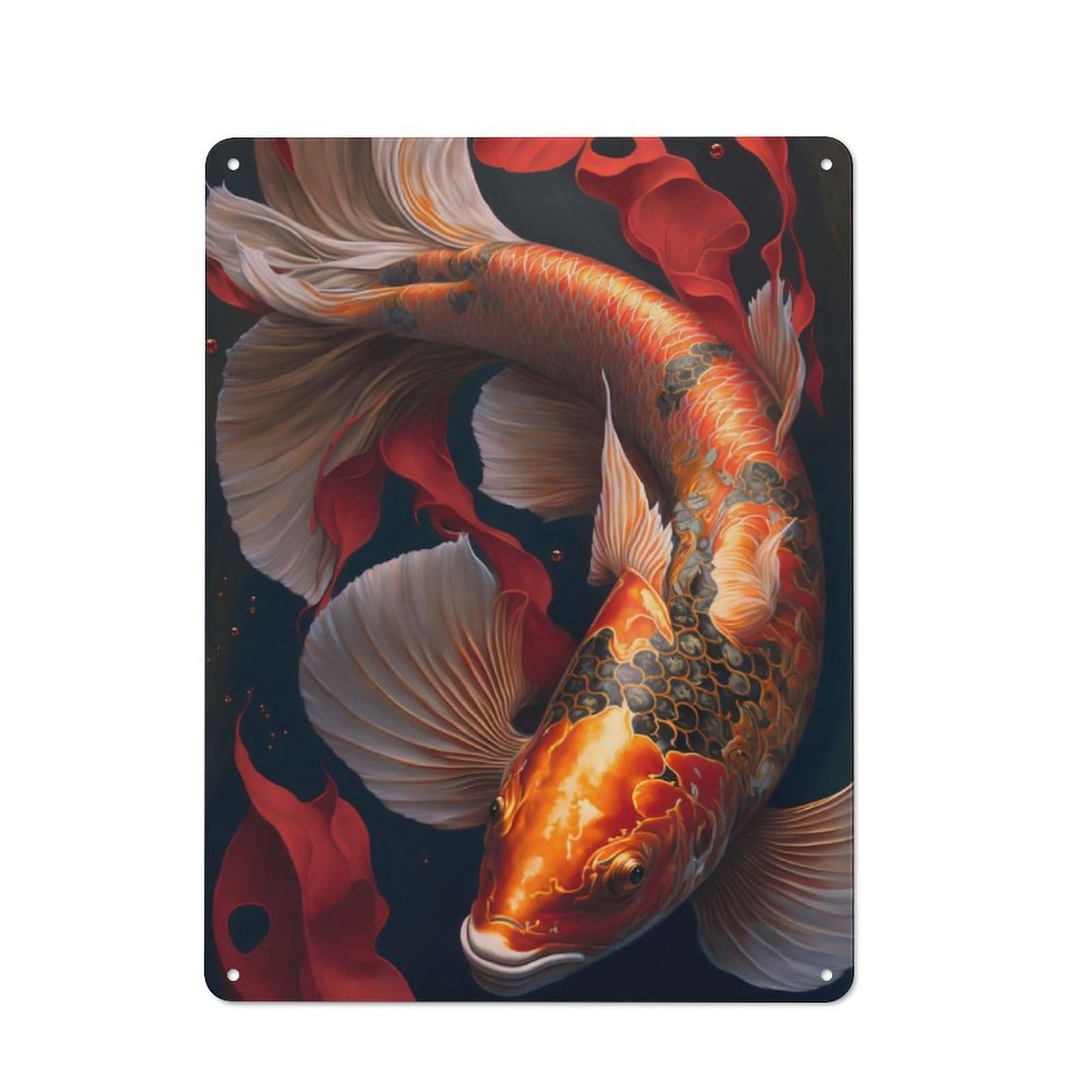 Junmoney Carpe Koi Fish Vintage Metal Plaque 40X30cm For Living Room Or Hallway, A Christmas Gift For People Styling Living Room And Hallway