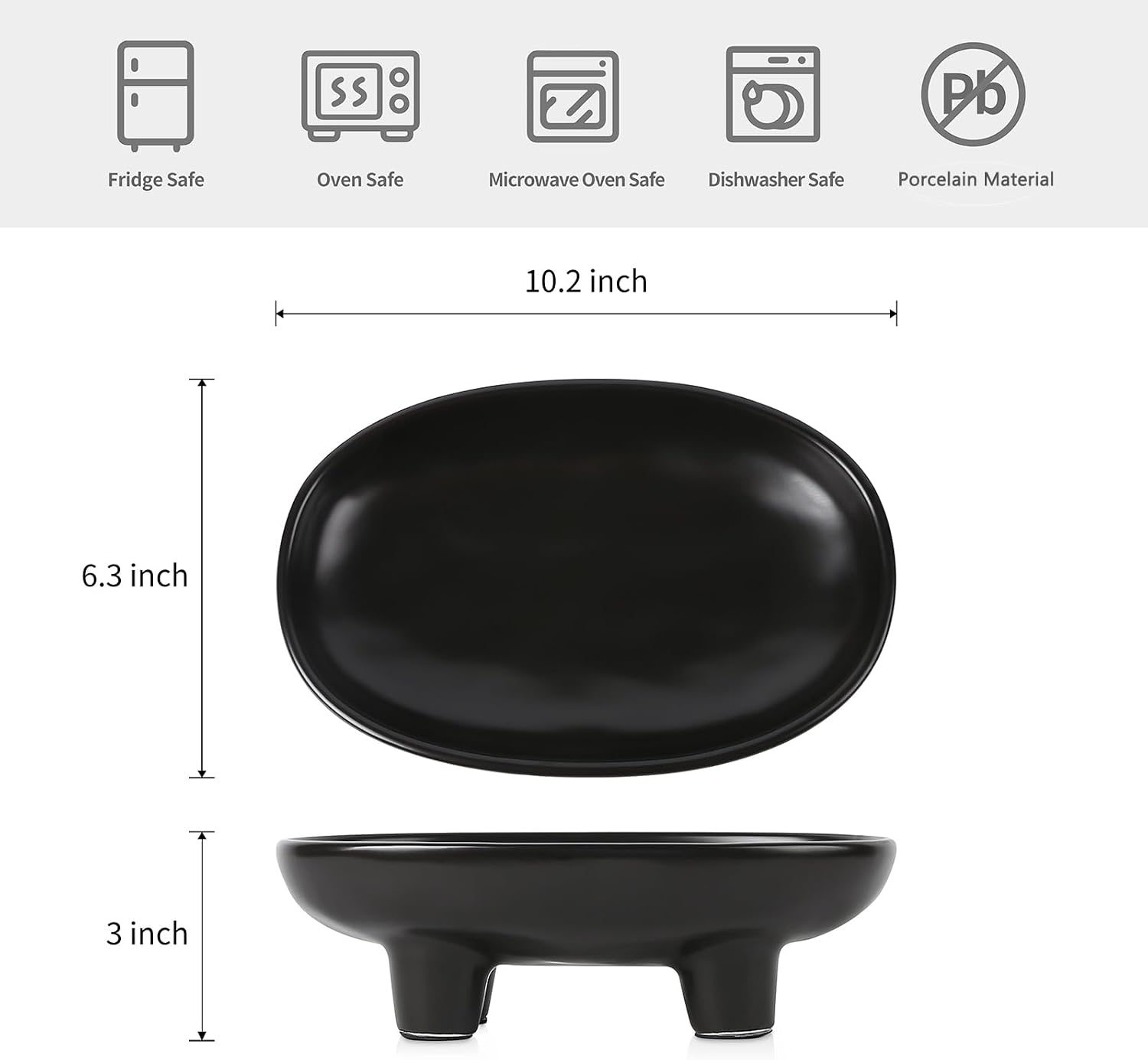 10 Inch Ceramic Fruit Bowl, Oval Decorative Bowl, with 4-Legs