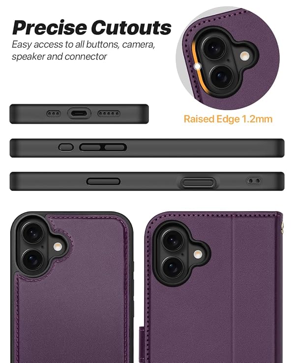 OCASE for iPhone 17 Detachable Wallet Case with Card Holder, 2 in 1 PU Leather Flip Folio with RFID Blocking Stand Wrist Strap Shockproof Phone Cover 6.3 Inch 2025, Dark Purple by OCASE - Used condition - Image 8